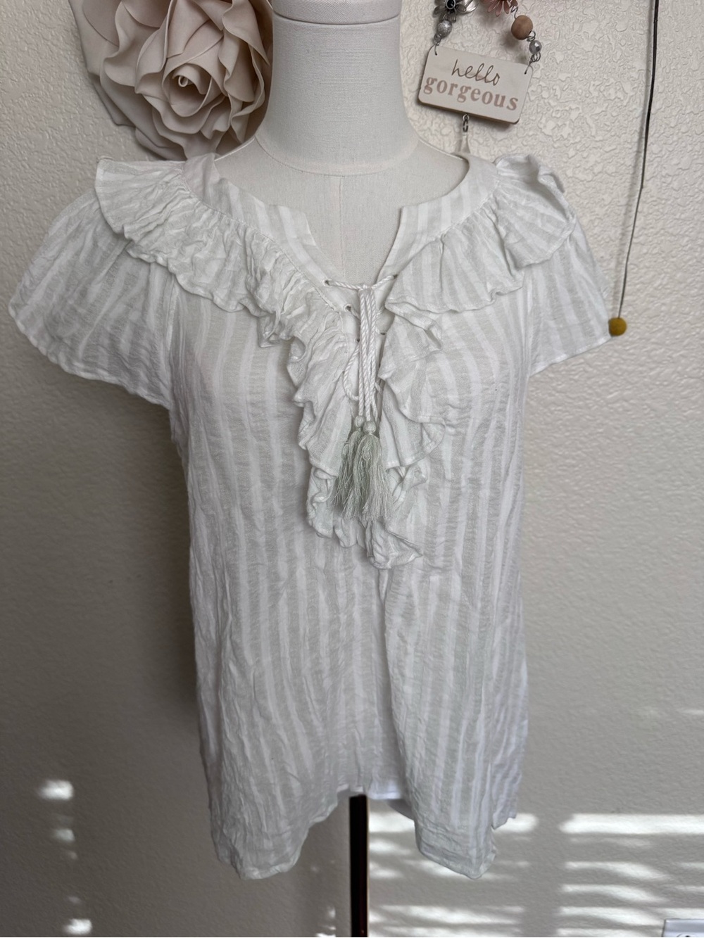 CeCe White Ruffle Tie-Front Tunic Top